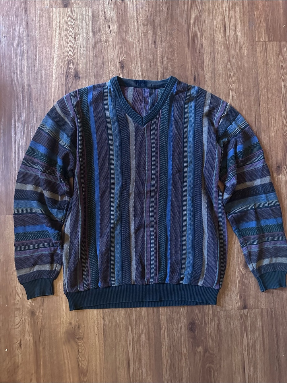 90s Vintage Multicolor Striped V-Neck Sweater